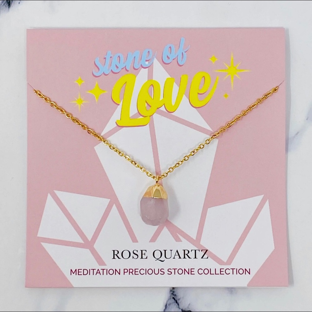 ✨ Rose Quartz- Stone of Love- Semi-precious Natural Stone Pendant Necklace